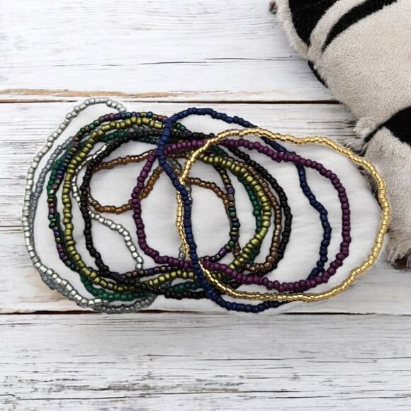 Beaded 10-Pack Bracelets Colorful Rice Bead Womens Jewelry Stretch Casual Cute - Picture 3 of 5